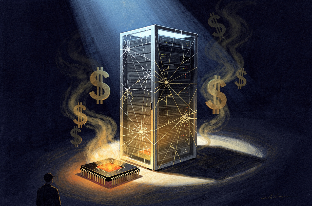 Editorial illustration for: Cloud Billing Phantoms, Camera GPS Leaks, and Fifty Years of the Z80: A Day in Tech's Trust Crisis