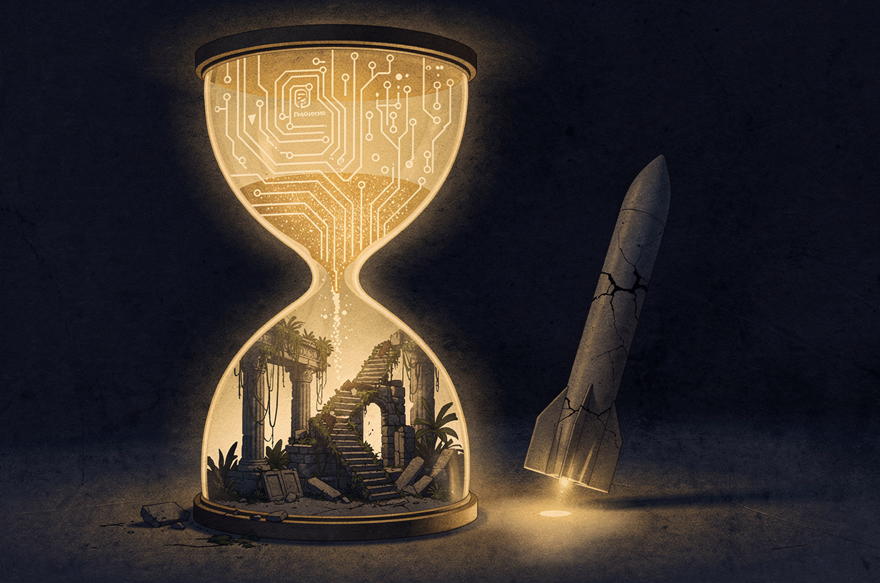 Editorial illustration for: AI Amplifies Expertise, Ancient Civilizations Resurface, and Precision Missiles Run Low: Hacker News Digest, August 4, 2026
