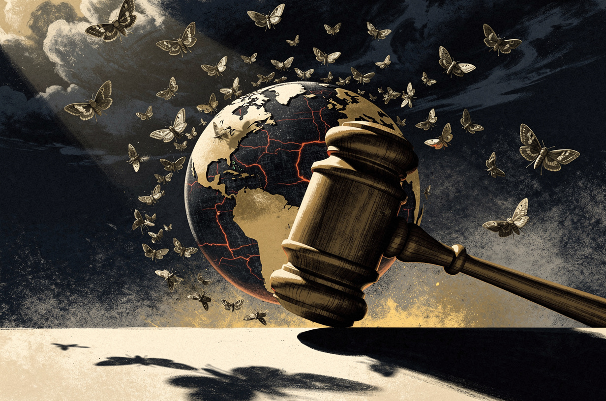 Editorial illustration for: Drones Over Moscow, Airspace Closures in the Gulf, and a Supreme Court Ruling That Reshapes Presidential Power: July 18, 2026