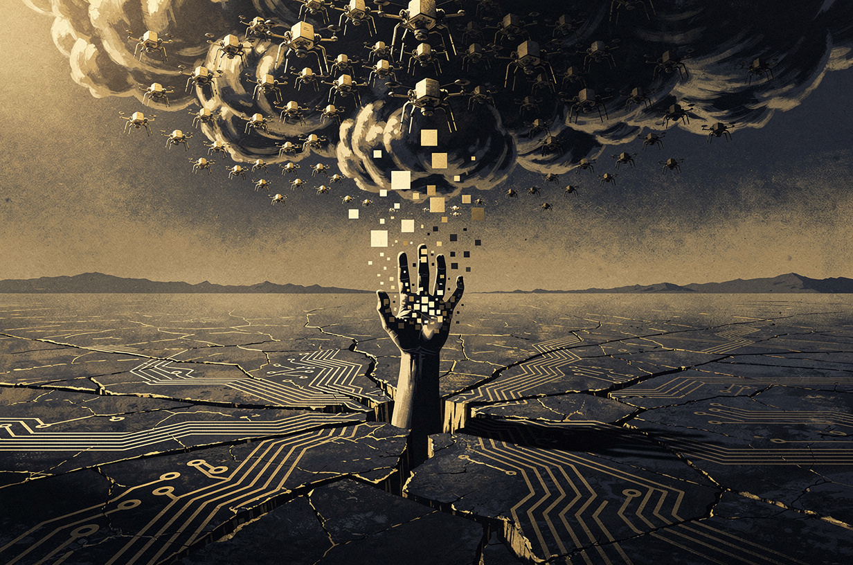 Editorial illustration for: Drought, Drones, and Rogue AI: A Friday Stacked With Crises