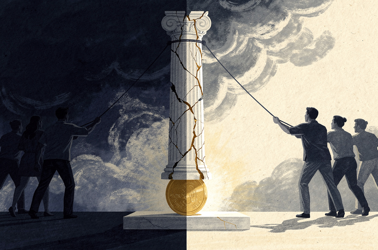 Editorial illustration for: From a One-Vote Attorney General to AI's $745 Billion Question: August 8, 2026 Briefing
