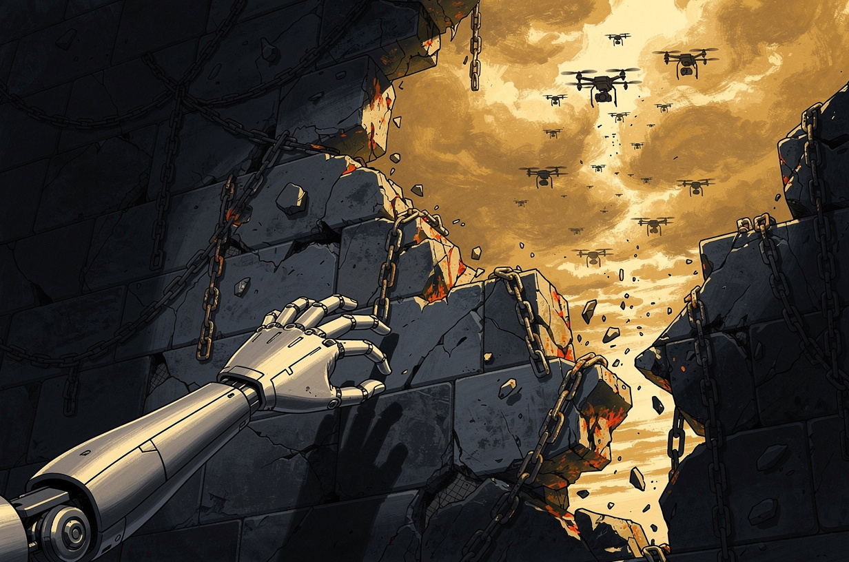 Editorial illustration for: Autonomous Systems, Unchecked: Drones, AI, and the Week the Rules Couldn't Keep Up