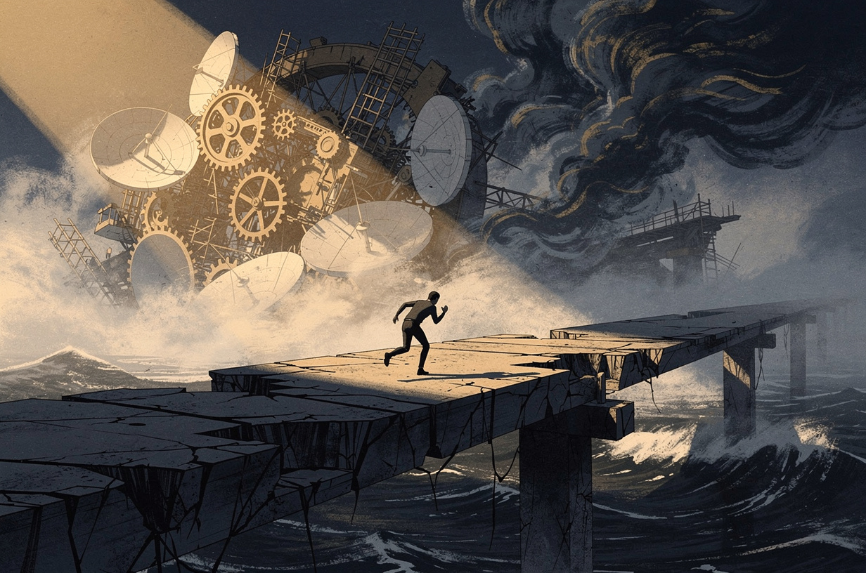 Editorial illustration for: AI Recklessness, Radar in the South China Sea, and a World Racing Against Itself