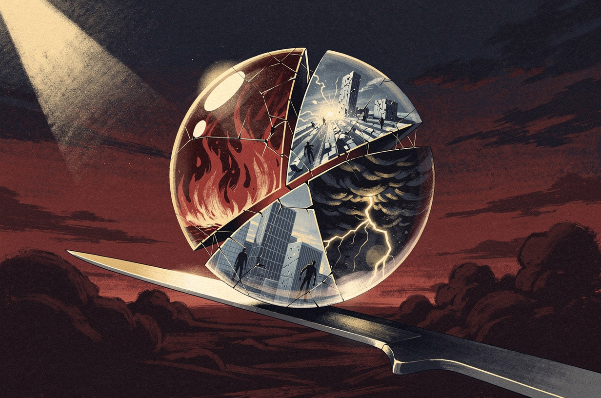 Editorial illustration for: Israeli Strikes on Iran, Hamas Disarmament Talks, and a Glacier Catastrophe: A Day of Converging Crises