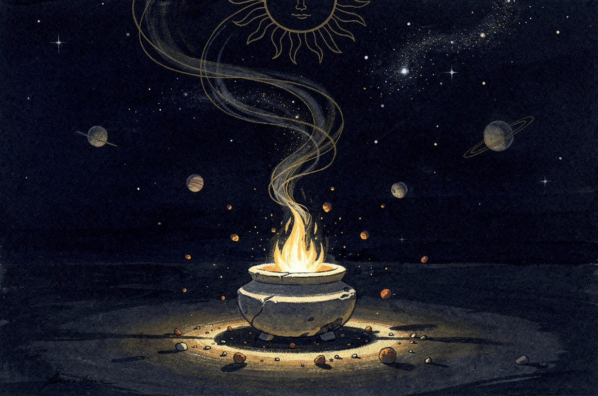 Editorial illustration for: Dust, Breath, and Fire: The Ancient Faith of Zoroastrianism