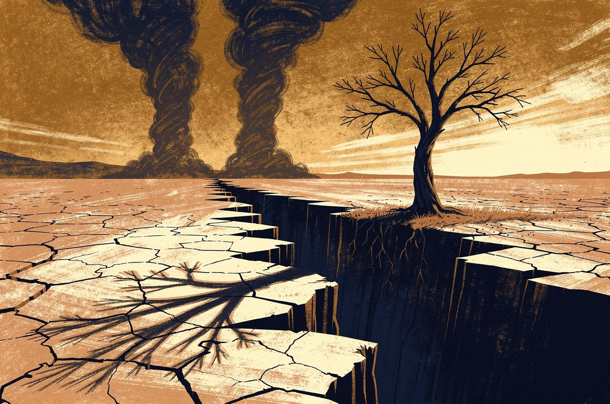 Editorial illustration for: San Diego Braces Through Heat Emergency, Twin Wildfires, and a Week of Unsettling News