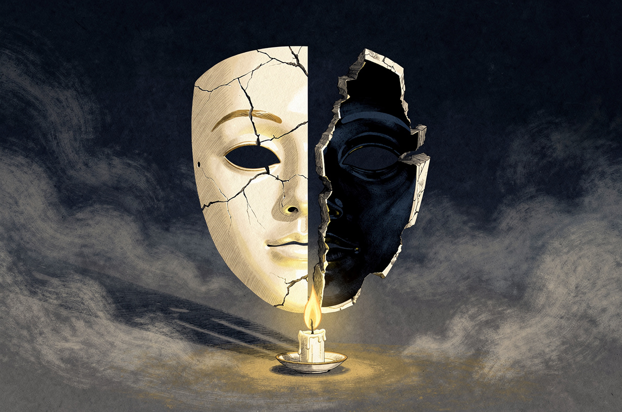 Editorial illustration for: Into the Dark: Three Cases Where a Killer's Secret Life Finally Came to Light