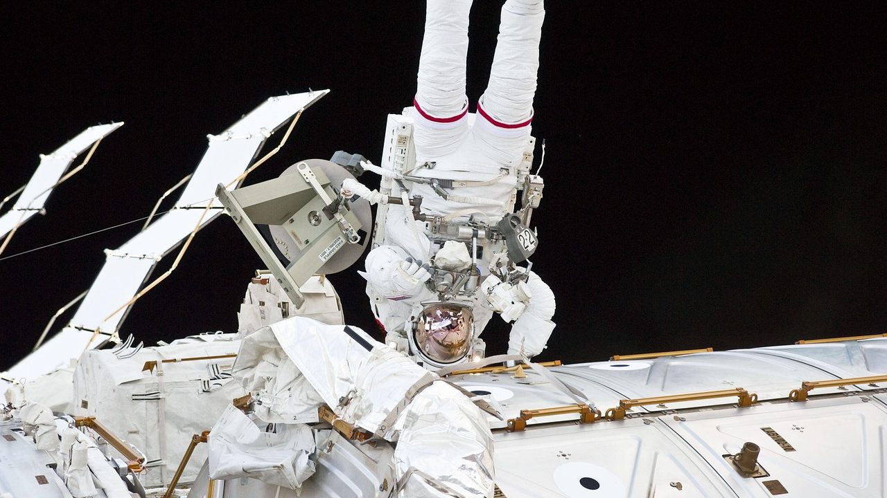 A module of the International Space Station orbiting above Earth.