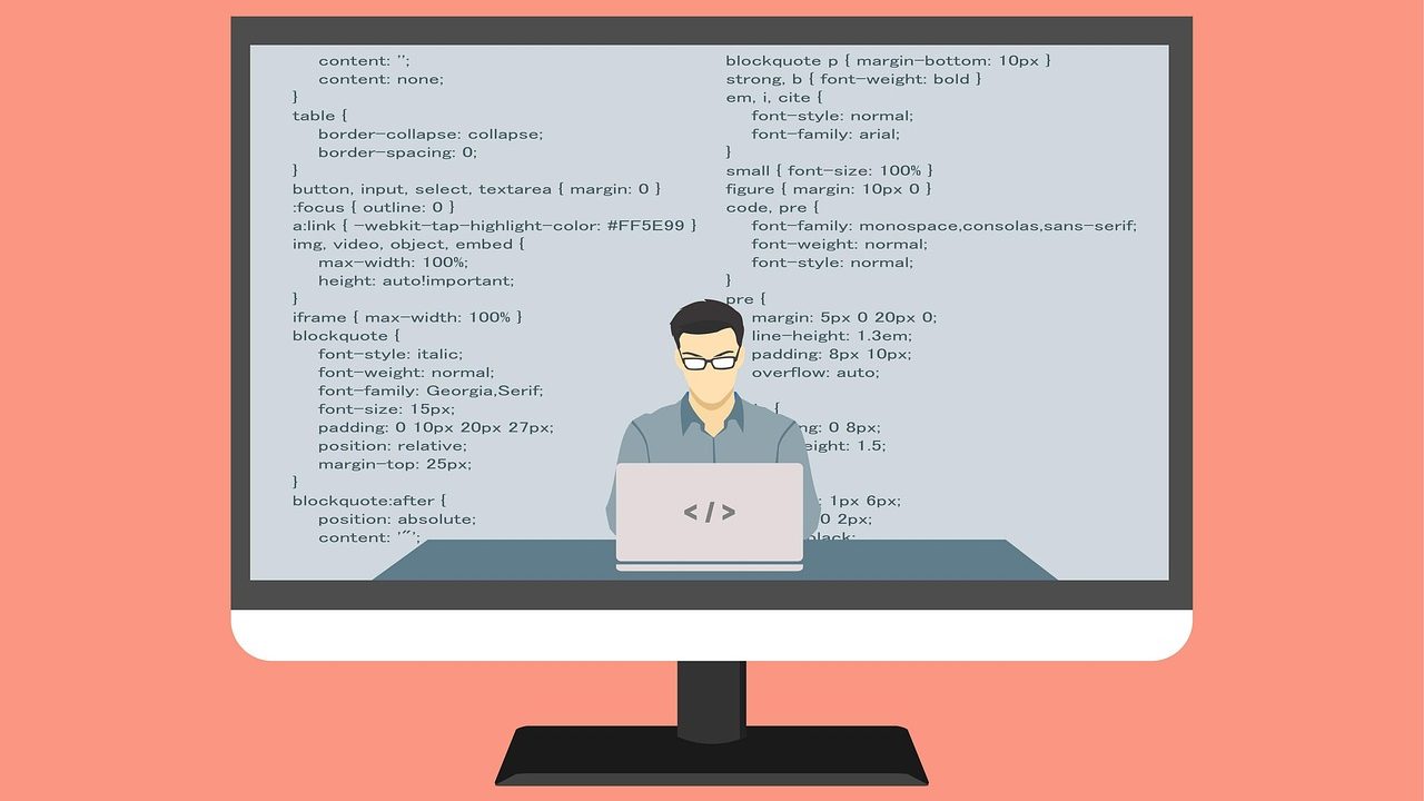 A developer's workstation with two monitors displaying code editors and terminal windows.