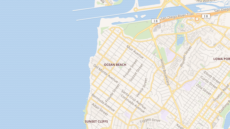 Map of Ocean Beach, San Diego, CA
