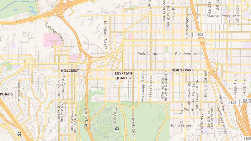 Map of University Avenue, Hillcrest, San Diego, CA
