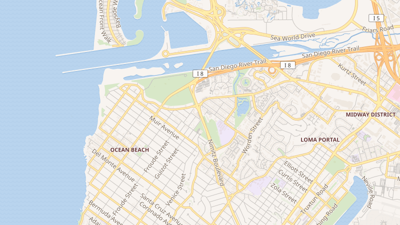 Map of Nimitz Boulevard, San Diego, CA