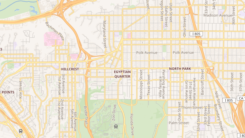 Map of University Avenue, Hillcrest, San Diego, CA