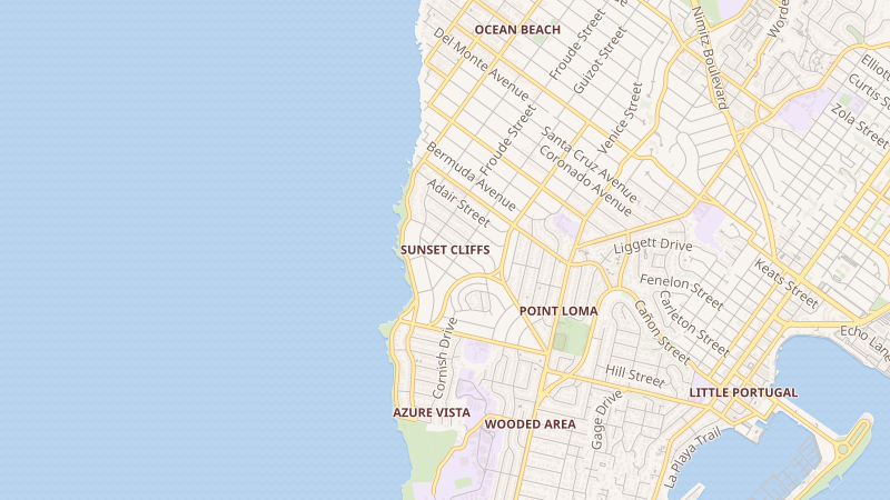 Map of Sunset Cliffs, San Diego, CA